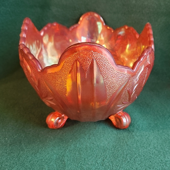 Vintage Peach Amber Glass Bowl Irridescent Depression Art Fruit - Picture 3 of 8